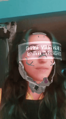 Cyberhunt AR game prompting the player to shake their head to enter cyberspace
