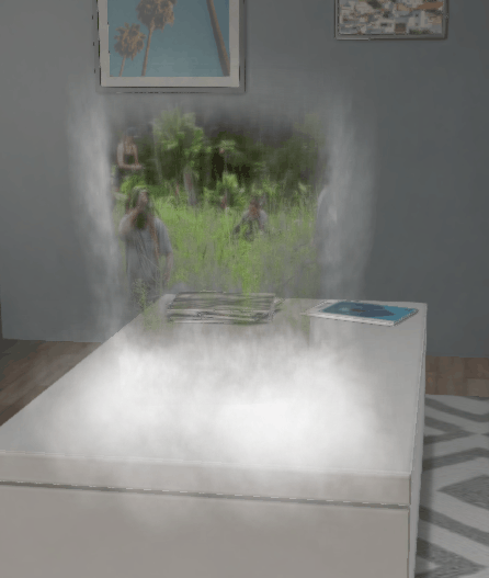 Chain of Nourishment AR experience opening a misty portal to a field scene above a tabletop