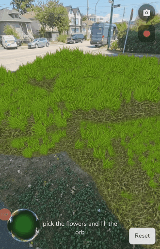 Interactive augmented reality flower garden on the walking tour