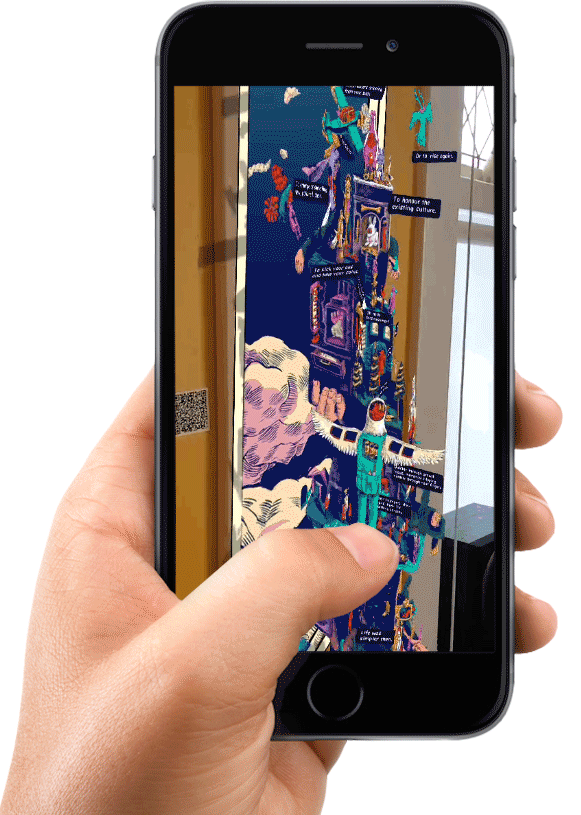 Sean Karemaker's Interdimensional Layer Cake poster animating through augmented reality