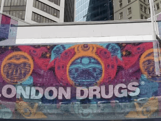 The Breathe mural in downtown Vancouver animating through AR augmentation