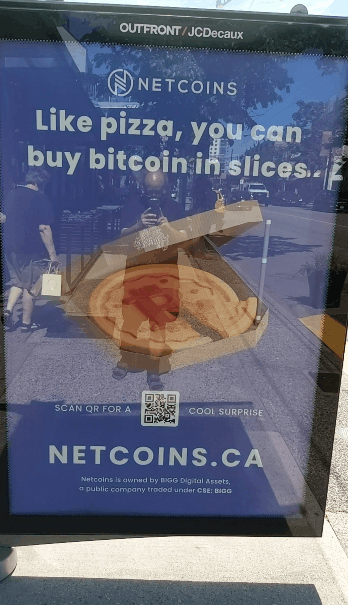Bus shelter advertisement augmented with an animated AR experience